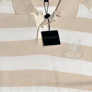 Burberry Cream & White Striped Polo Shirt